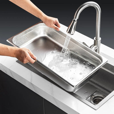 6 Pack Hotel Pans, Full Size Anti-Jam Steam Pan, 0.8mm Thick Stainless Steel Restaurant Steam Table Pan, 4-Inch Deep Commercial Table Pan, Catering Storage Food Pan, For Industrial  Scientific - Backdrop Bliss