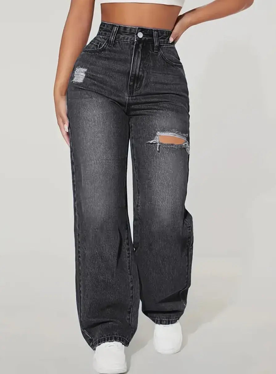 European And American Ladies Washed Hole Denim Trousers - Backdrop BlissEuropean And American Ladies Washed Hole Denim Trousers
