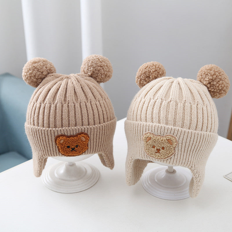 Baby Hat Warm Earflaps Cap Cute Bear Baby Knitted Woolen Cap Backdrop Bliss