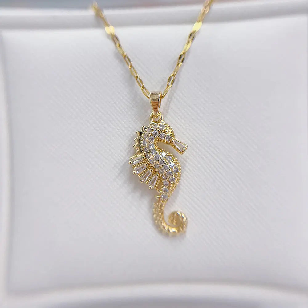 Fashion Zircon Seahorse Crab Pendant Necklace Backdrop Bliss