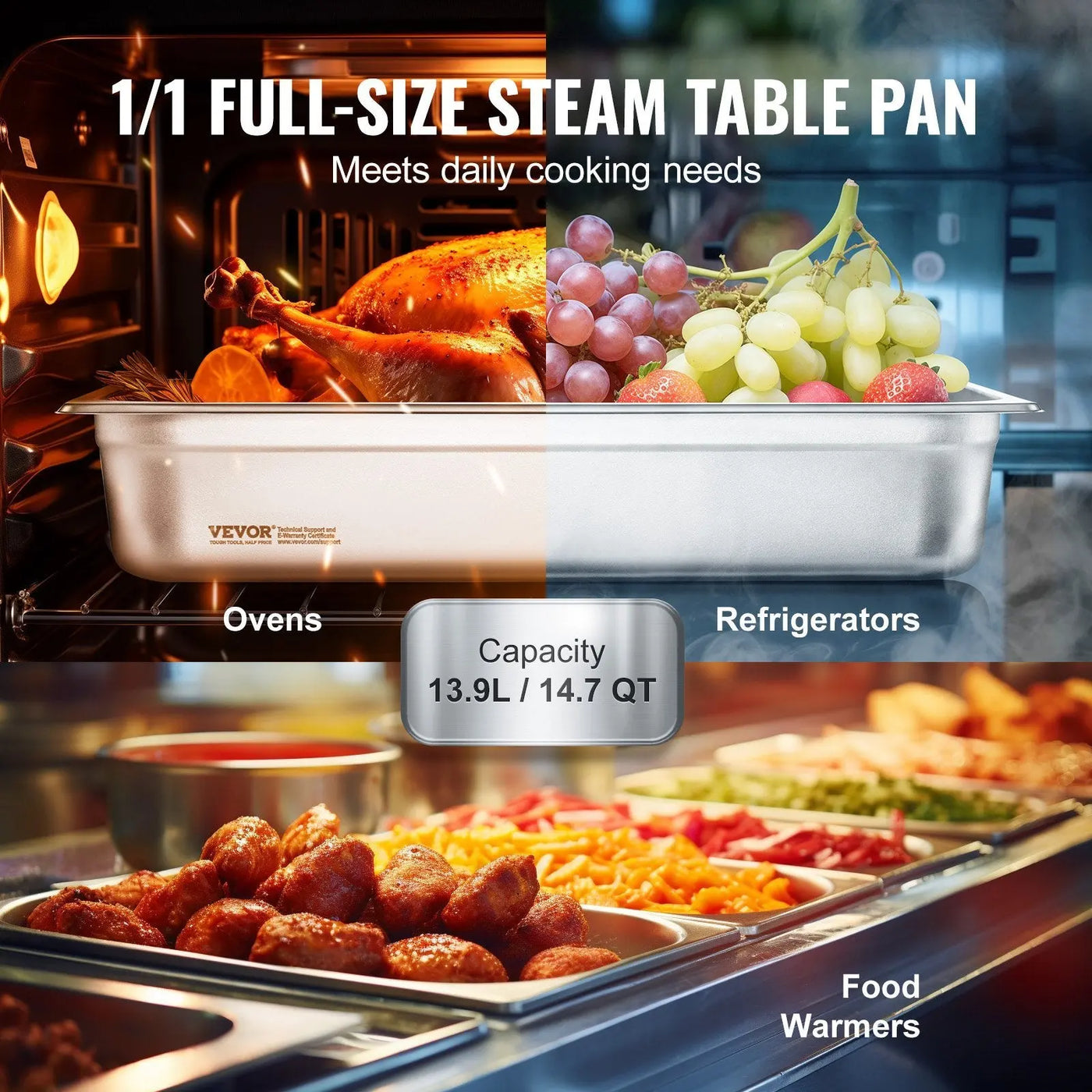 6 Pack Hotel Pans, Full Size Anti-Jam Steam Pan, 0.8mm Thick Stainless Steel Restaurant Steam Table Pan, 4-Inch Deep Commercial Table Pan, Catering Storage Food Pan, For Industrial  Scientific - Backdrop Bliss