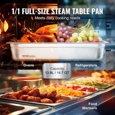 6 Pack Hotel Pans, Full Size Anti-Jam Steam Pan, 0.8mm Thick Stainless Steel Restaurant Steam Table Pan, 4-Inch Deep Commercial Table Pan, Catering Storage Food Pan, For Industrial  Scientific - Backdrop Bliss