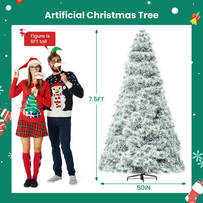 Pre-lit Artificial Christmas Tree, Prelighted Green Artificial Hinged Spruce Xmas Tree With 347 Branch Tips, 120 Incandescent Lights Backdrop Bliss