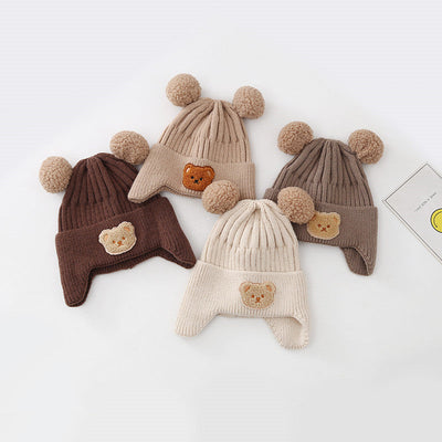 Baby Hat Warm Earflaps Cap Cute Bear Baby Knitted Woolen Cap Backdrop Bliss