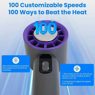 One Hundred Speed Handheld Fan With Ice Cooler High Speed Turbo Fan 3000mAh Rechargeable Hand Fan With LCD Display For Travel Camping Beach Outdoor - Backdrop BlissOne Hundred Speed Handheld Fan With Ice Cooler High Speed Turbo Fan 3000mAh Rechargeable Hand Fan With LCD Display For Travel Camping Beach Outdoor