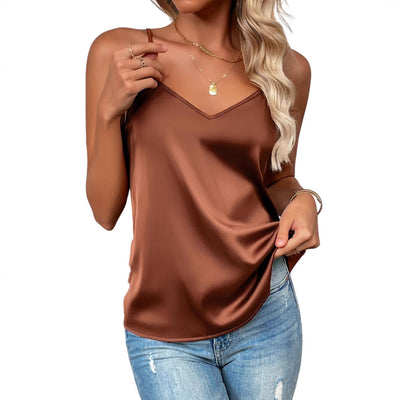 New Women's Silk Adjustable Spaghetti Strap Tank Top Loose