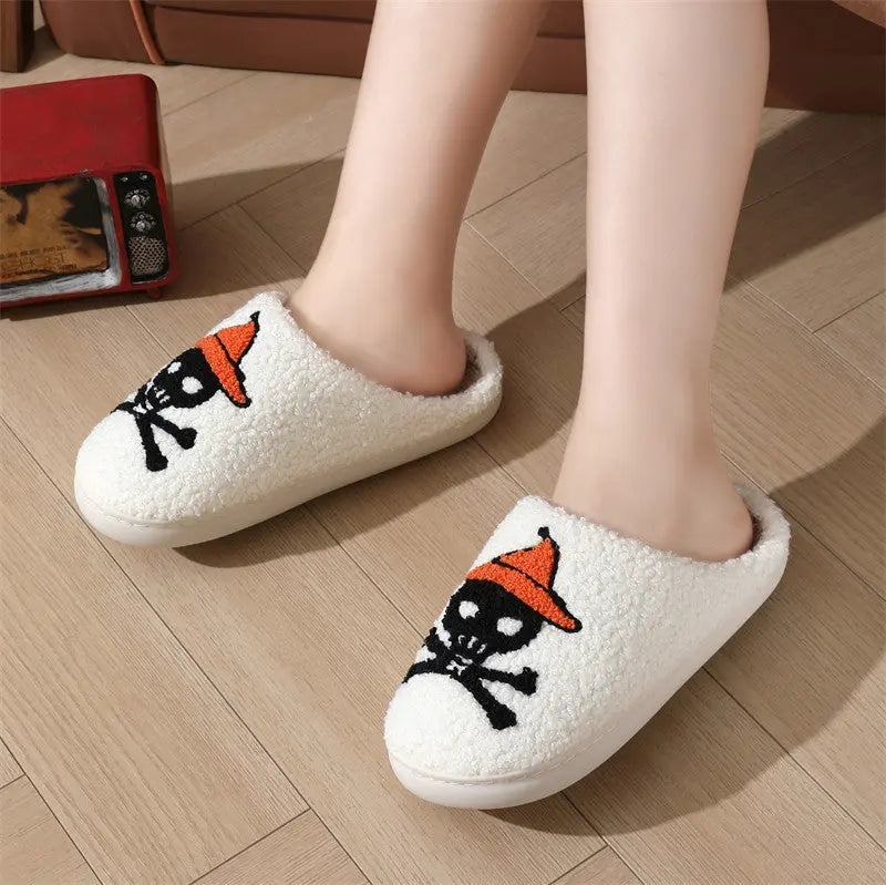 Halloween Skull Rose Slippers Winter Warm Indoor Floor Bedroom Home Slipper For Women Backdrop Bliss