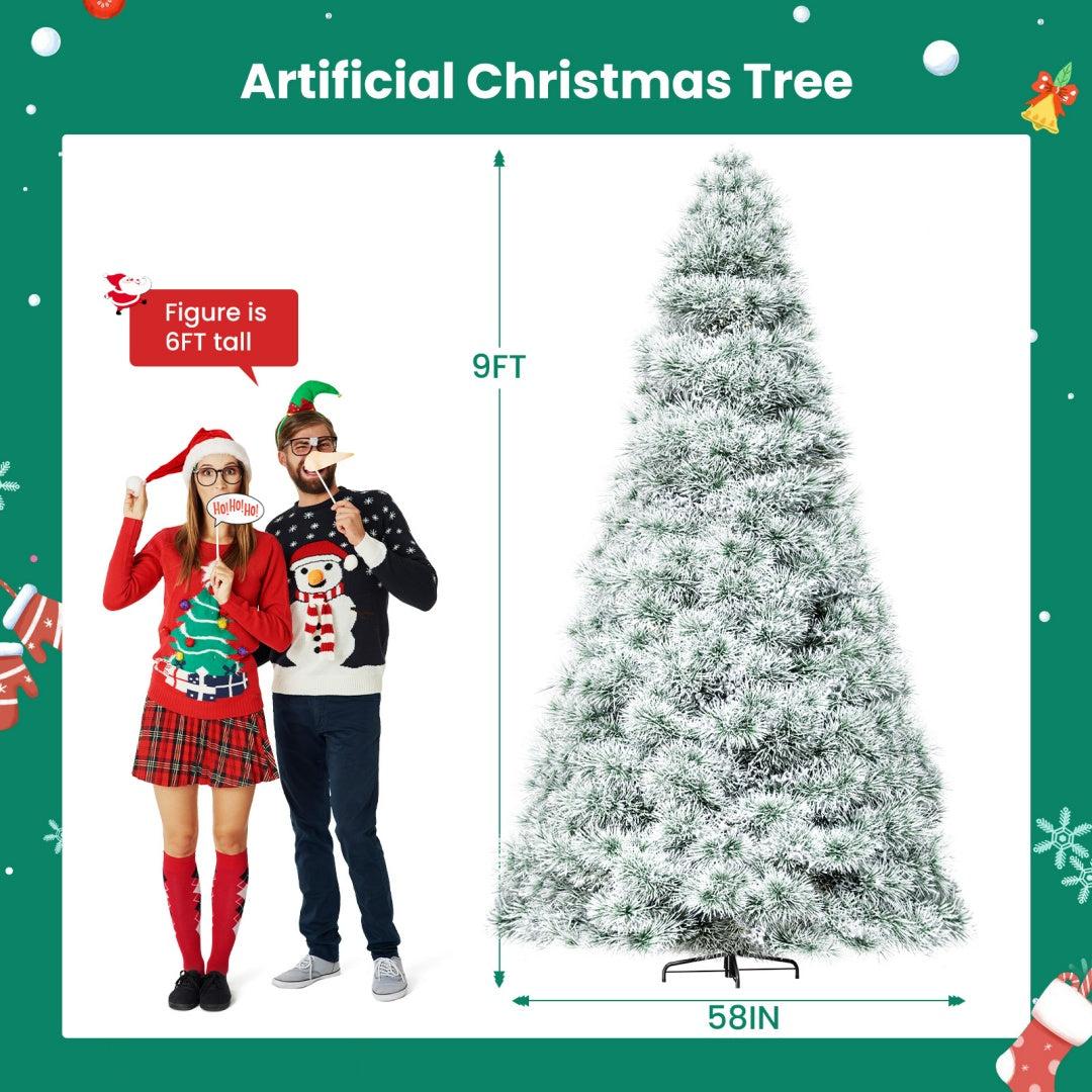 Pre-lit Artificial Christmas Tree, Prelighted Green Artificial Hinged Spruce Xmas Tree With 347 Branch Tips, 120 Incandescent Lights Backdrop Bliss