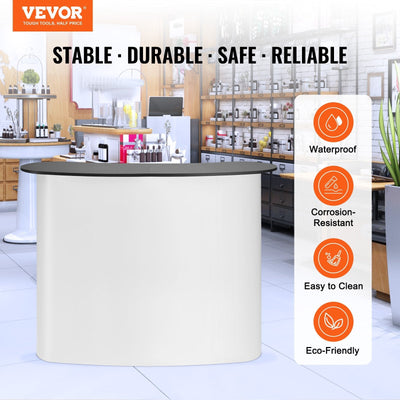 Portable Tradeshow Podium Table, 1300 X 465 X 950 Mm, Display Exhibition Counter Stand Booth Fair With Wall, Foldable Promotion Retail Bar Table Pop Up Podium With Storage Rack, Carrying Bag Backdrop Bliss